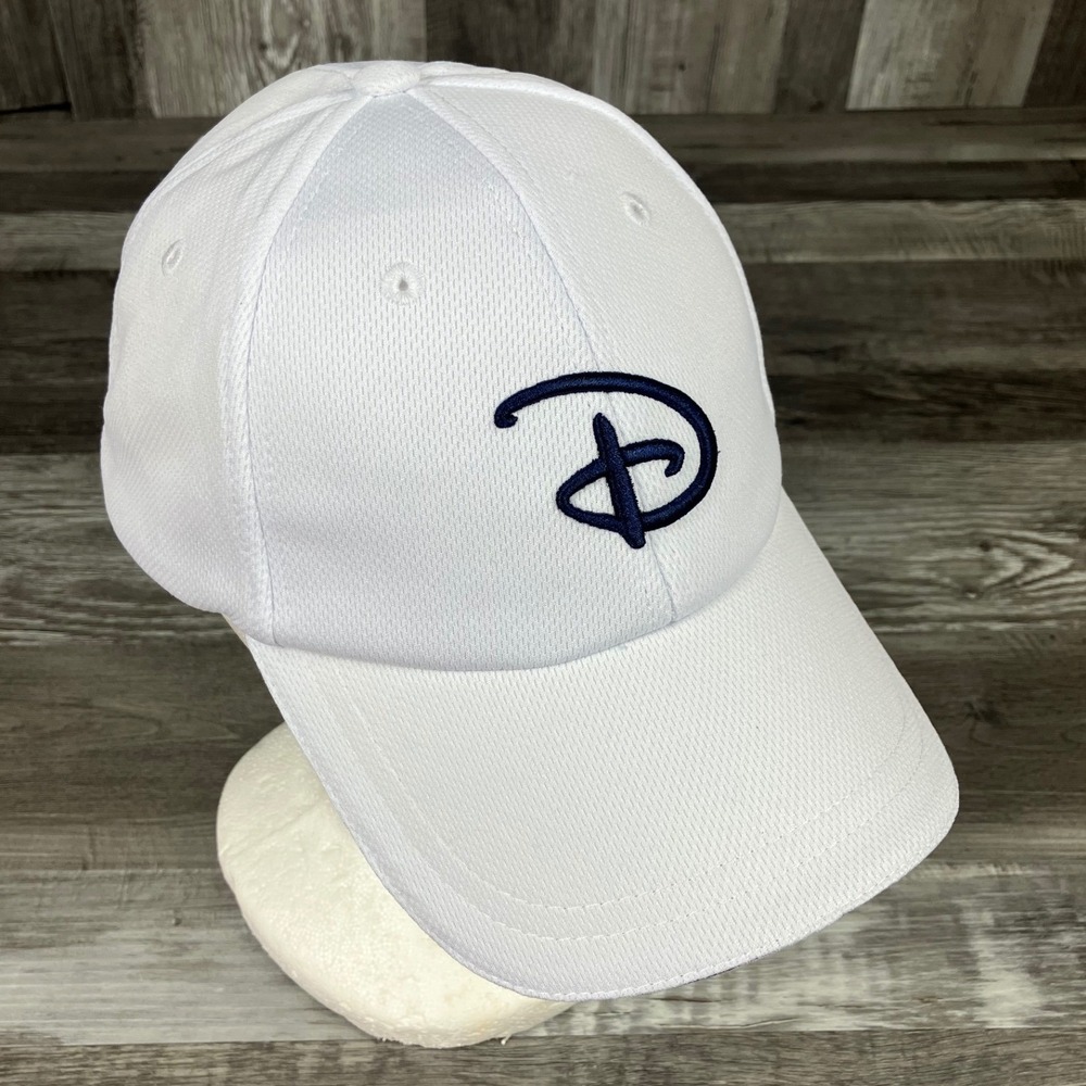 Disney Parks Authentic White Baseball Cap Navy Embroidered D Logo Adjustable Hat